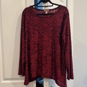White Stag Burgundy Lace Long Sleeve Top